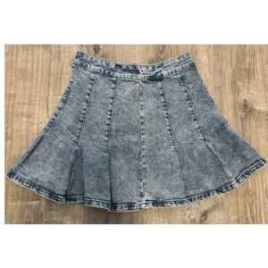 Acid Wash Denim Mini Skirt Skater Flared Exposed Zip Juniors Sz 7 School Retro